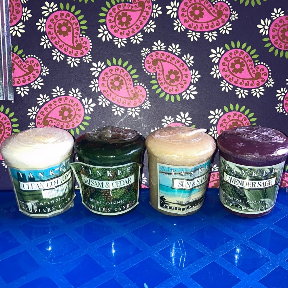 lot of 4 yankee candle clean cotton balsam & cedar sun & sand &lavender sage